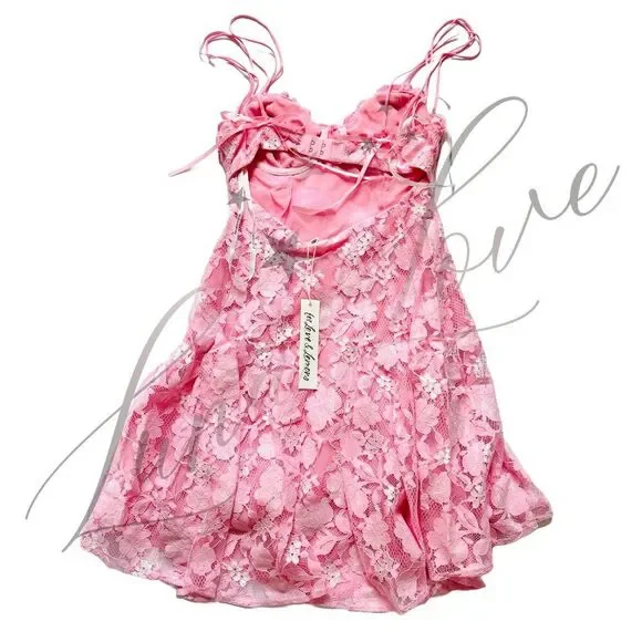 FOR LOVE & LEMONS Kate Mini Floral Dress in Pink NWT
